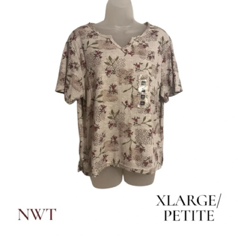 NWT Floral Beige/Sage Print Casual Top XLARGE/PETITE #Q - Picture 1 of 10